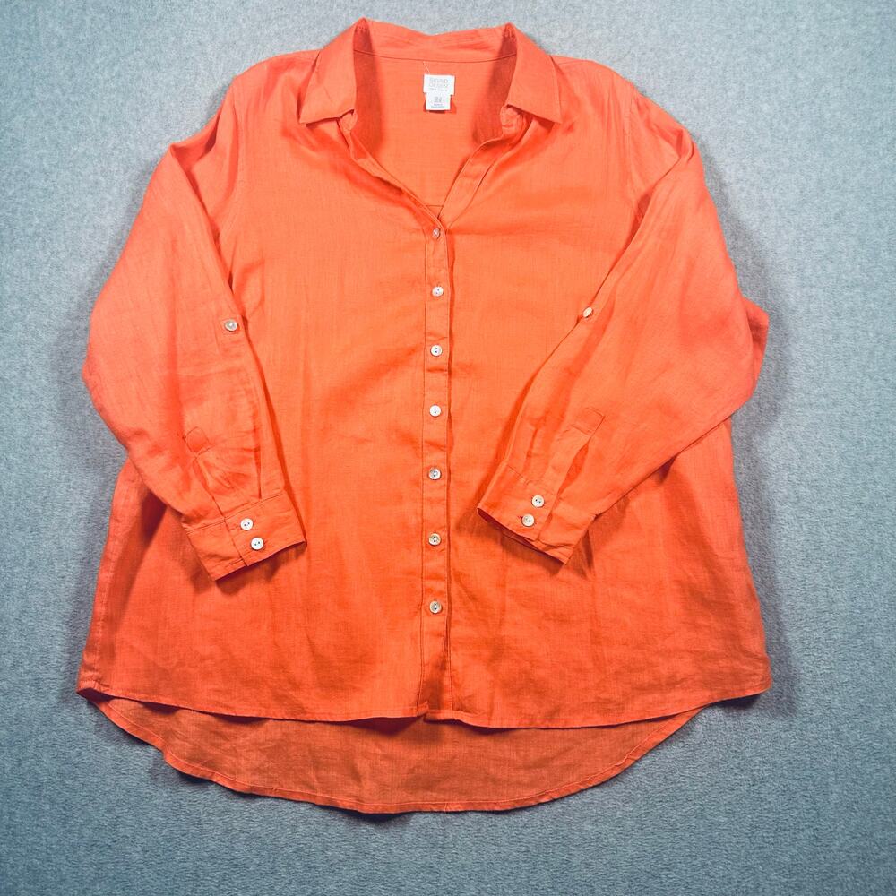Sigrid Olsen Collared Blouse Women’s Large Orange Button 3/4 Sleeves Casual